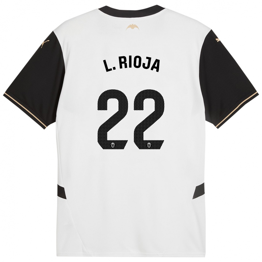 Hombre Camiseta Luis Rioja #22 Blanco Negro 1ª Equipación 2024/25 La Camisa Chile