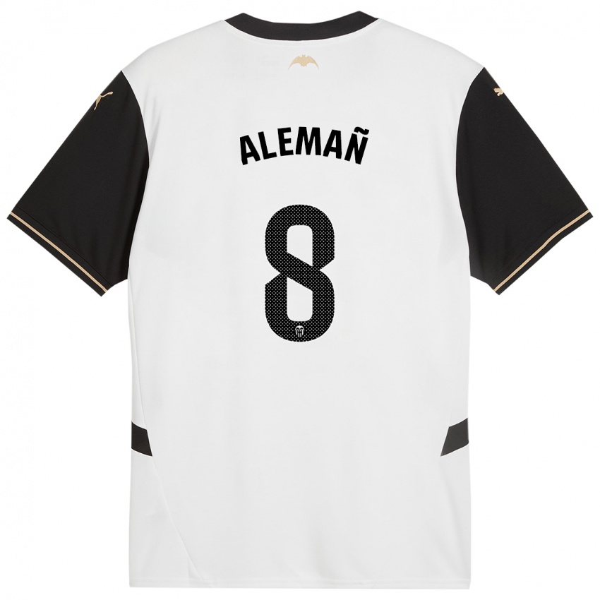 Hombre Camiseta Pedro Alemañ #8 Blanco Negro 1ª Equipación 2024/25 La Camisa Chile