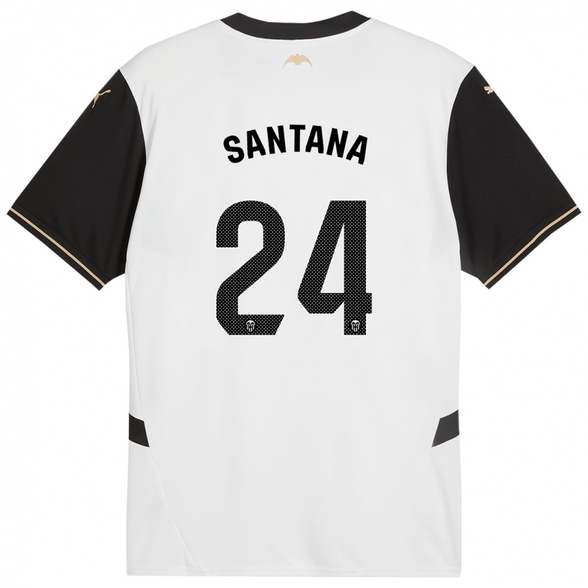 Hombre Camiseta Ismael Santana #24 Blanco Negro 1ª Equipación 2024/25 La Camisa Chile