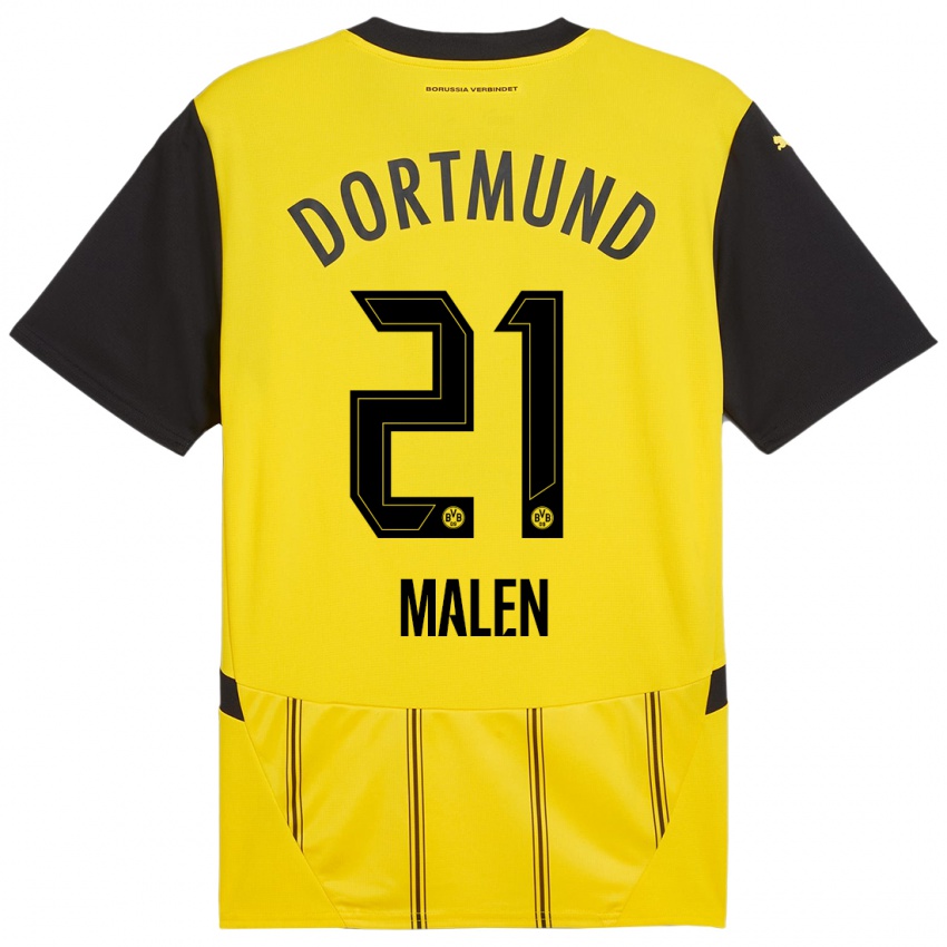 Hombre Camiseta Donyell Malen #21 Amarillo Negro 1ª Equipación 2024/25 La Camisa Chile