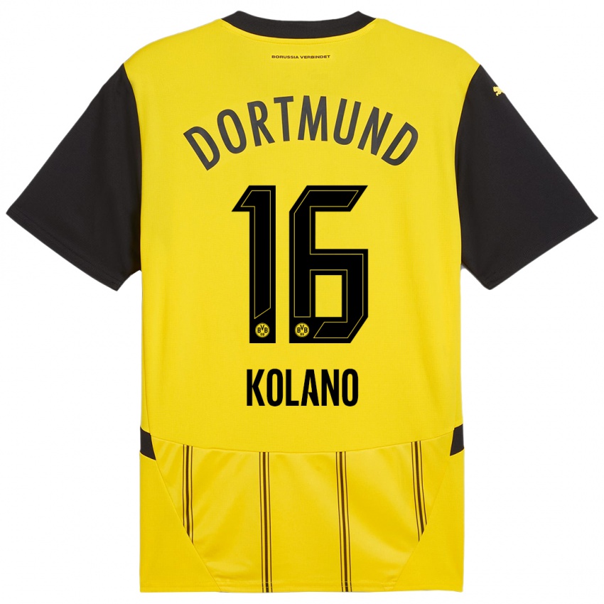 Hombre Camiseta Damian Kolano #16 Amarillo Negro 1ª Equipación 2024/25 La Camisa Chile