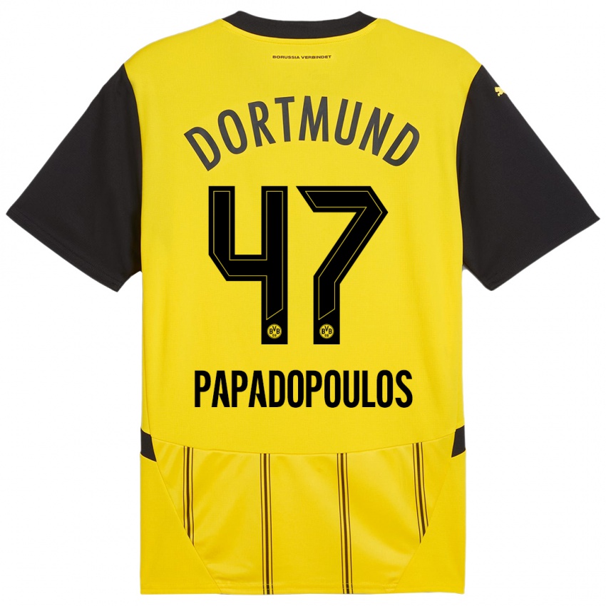 Hombre Camiseta Antonios Papadopoulos #47 Amarillo Negro 1ª Equipación 2024/25 La Camisa Chile