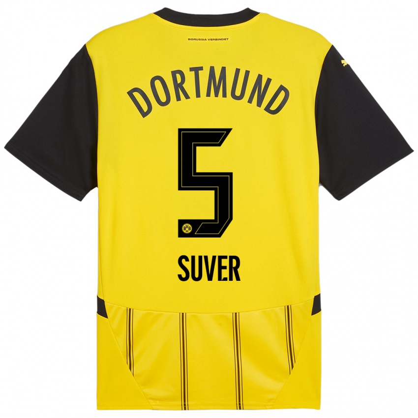 Hombre Camiseta Mario Suver #5 Amarillo Negro 1ª Equipación 2024/25 La Camisa Chile