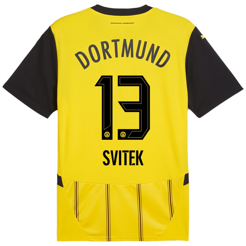 Hombre Camiseta Leon Svitek #13 Amarillo Negro 1ª Equipación 2024/25 La Camisa Chile