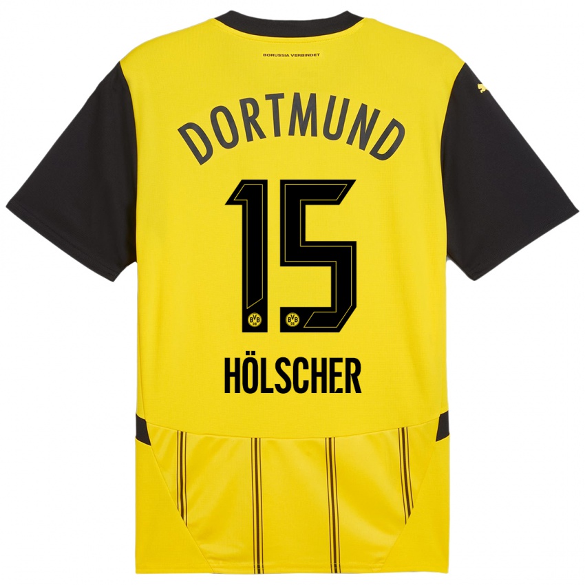 Hombre Camiseta Mats Hölscher #15 Amarillo Negro 1ª Equipación 2024/25 La Camisa Chile