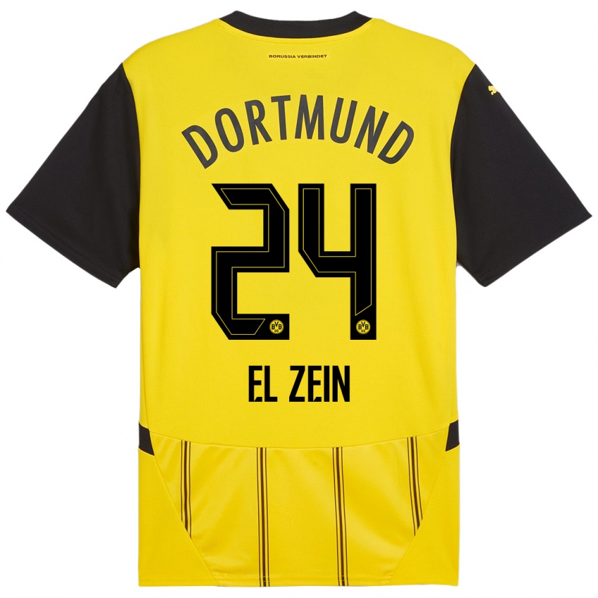 Hombre Camiseta Abu-Bekir Omer El-Zein #24 Amarillo Negro 1ª Equipación 2024/25 La Camisa Chile