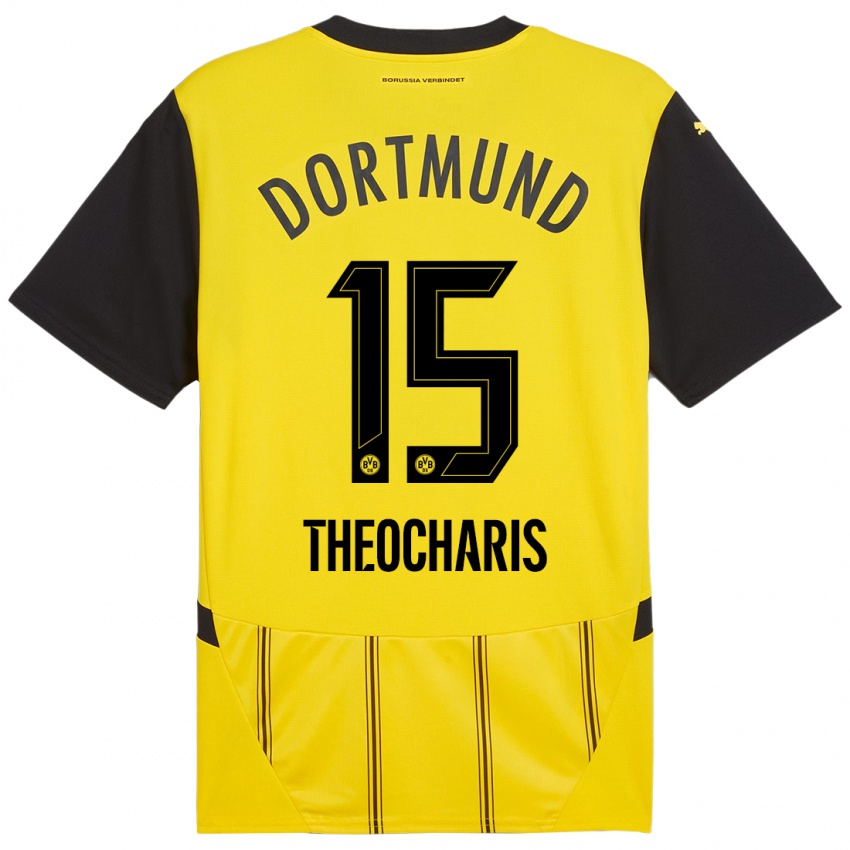 Hombre Camiseta Elefterios Theocharis #15 Amarillo Negro 1ª Equipación 2024/25 La Camisa Chile