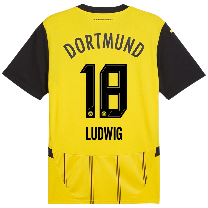 Hombre Camiseta Michel Ludwig #18 Amarillo Negro 1ª Equipación 2024/25 La Camisa Chile