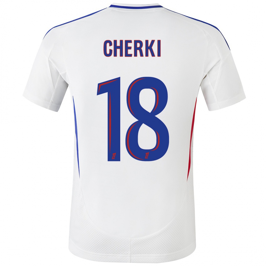 Hombre Camiseta Rayan Cherki #18 Blanco Azul 1ª Equipación 2024/25 La Camisa Chile