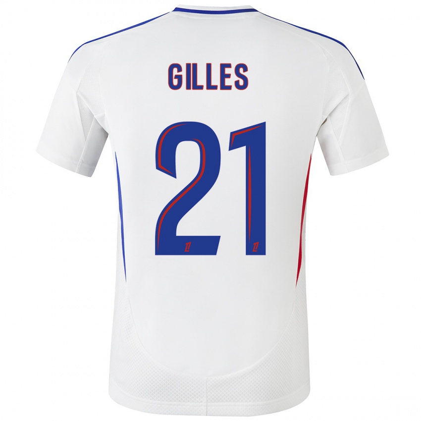 Hombre Camiseta Vanessa Gilles #21 Blanco Azul 1ª Equipación 2024/25 La Camisa Chile