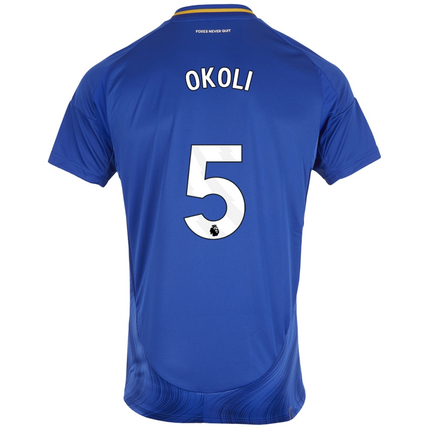 Hombre Camiseta Caleb Okoli #5 Azul Blanco 1ª Equipación 2024/25 La Camisa Chile