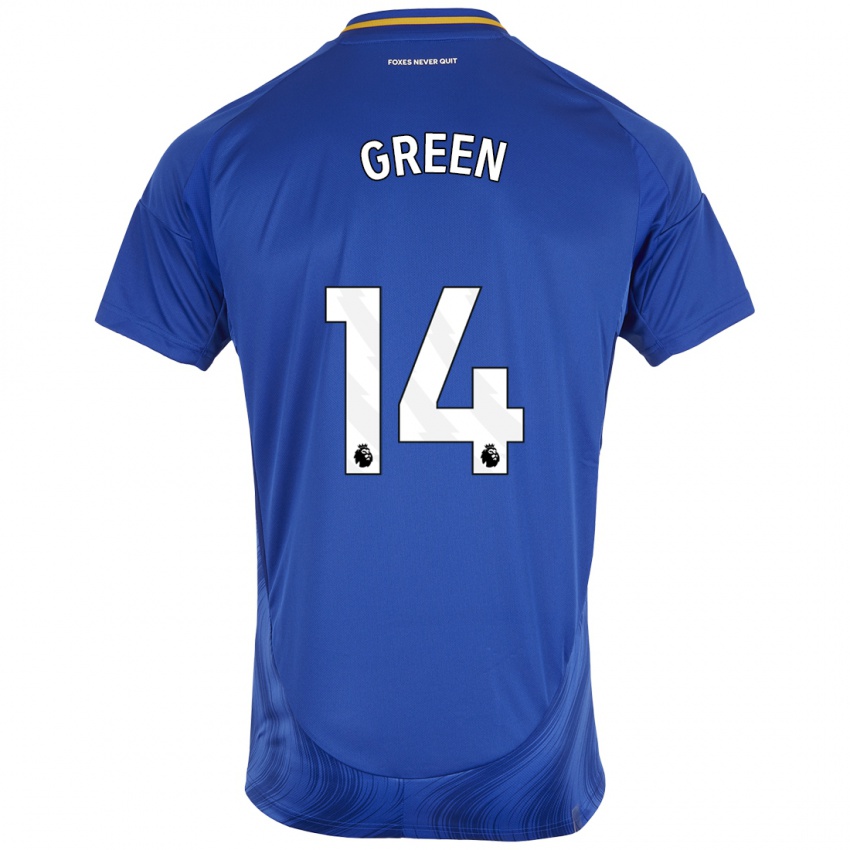 Hombre Camiseta Josie Green #14 Azul Blanco 1ª Equipación 2024/25 La Camisa Chile