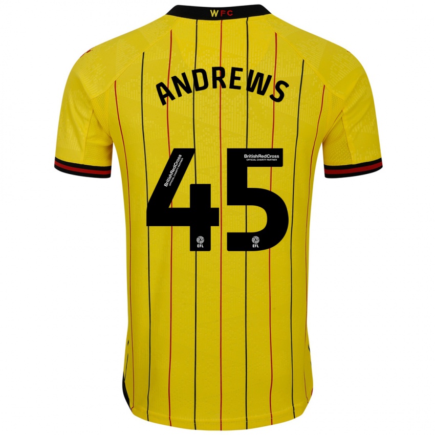 Hombre Camiseta Ryan Andrews #45 Amarillo Negro 1ª Equipación 2024/25 La Camisa Chile