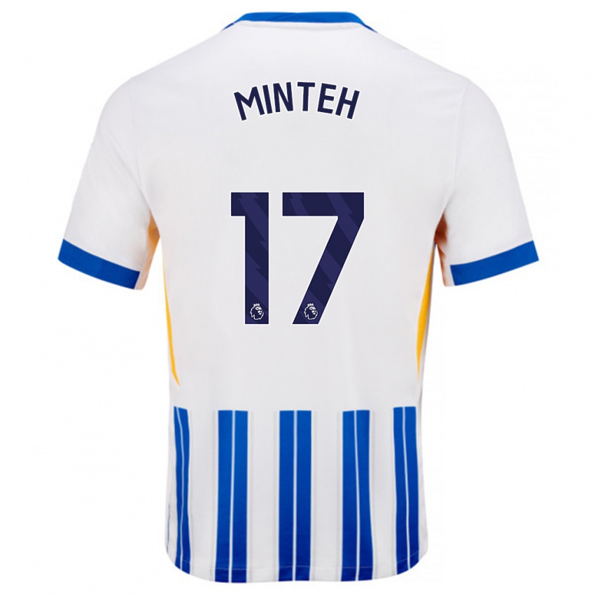 Hombre Camiseta Yankuba Minteh #17 Blanco Azul Rayas 1ª Equipación 2024/25 La Camisa Chile