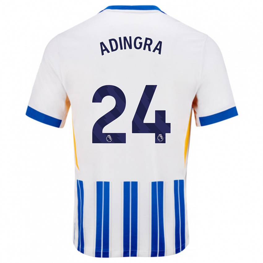 Hombre Camiseta Simon Adingra #24 Blanco Azul Rayas 1ª Equipación 2024/25 La Camisa Chile