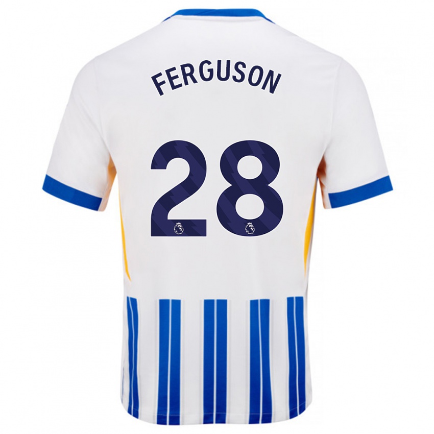 Hombre Camiseta Evan Ferguson #28 Blanco Azul Rayas 1ª Equipación 2024/25 La Camisa Chile