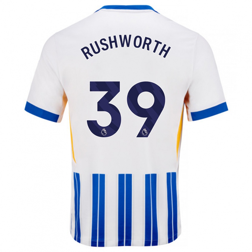 Hombre Camiseta Carl Rushworth #39 Blanco Azul Rayas 1ª Equipación 2024/25 La Camisa Chile