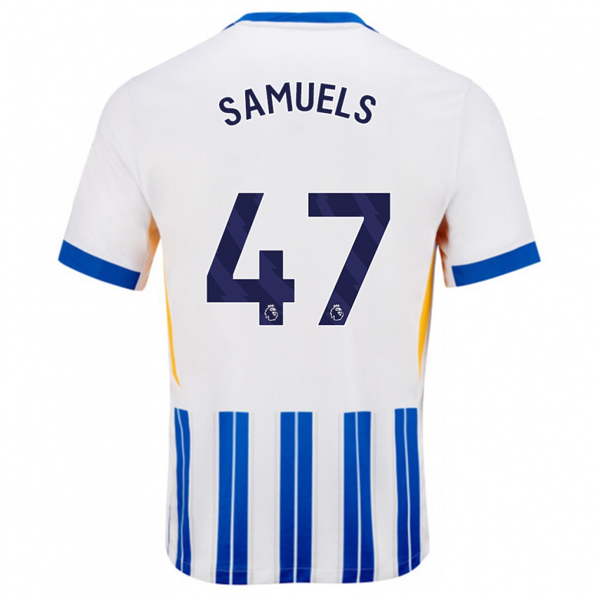 Hombre Camiseta Imari Samuels #47 Blanco Azul Rayas 1ª Equipación 2024/25 La Camisa Chile