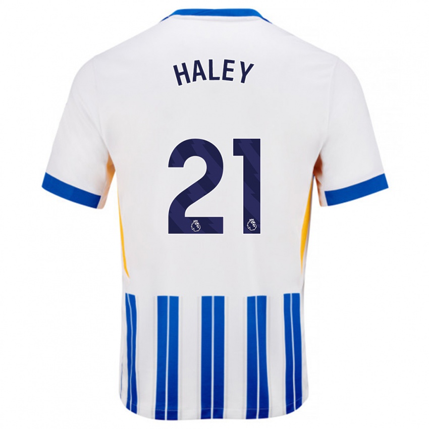 Hombre Camiseta Madison Haley #21 Blanco Azul Rayas 1ª Equipación 2024/25 La Camisa Chile