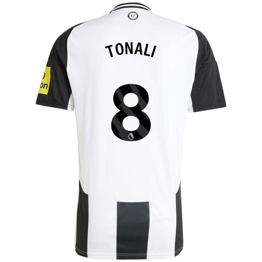 Hombre Camiseta Sandro Tonali #8 Blanco Negro 1ª Equipación 2024/25 La Camisa Chile