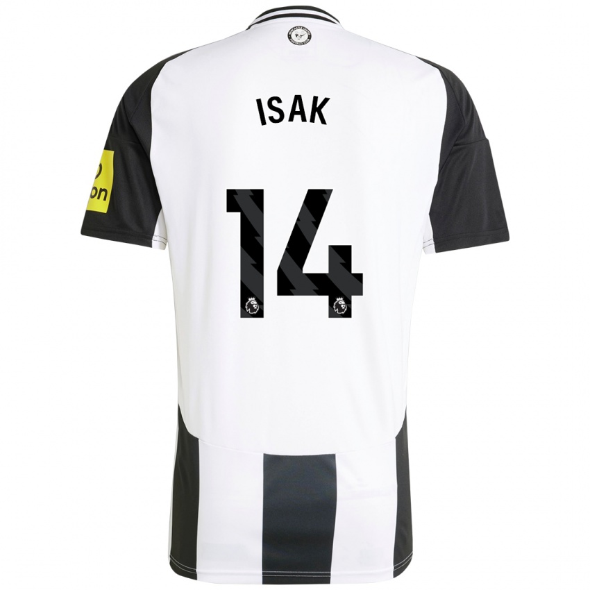 Hombre Camiseta Alexander Isak #14 Blanco Negro 1ª Equipación 2024/25 La Camisa Chile