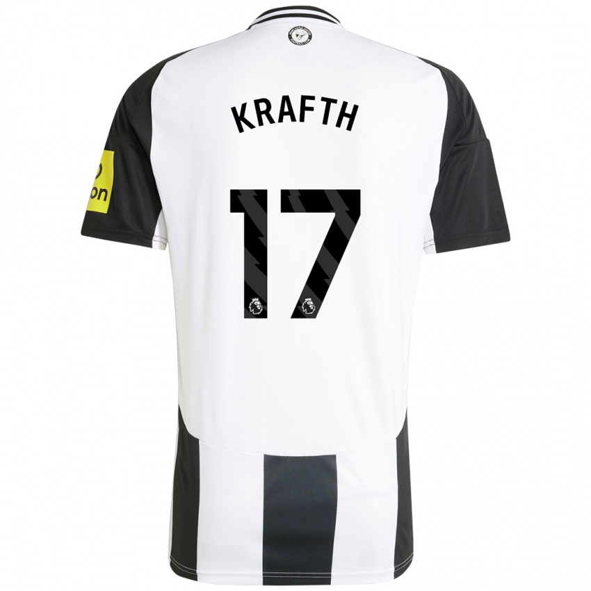 Hombre Camiseta Emil Krafth #17 Blanco Negro 1ª Equipación 2024/25 La Camisa Chile