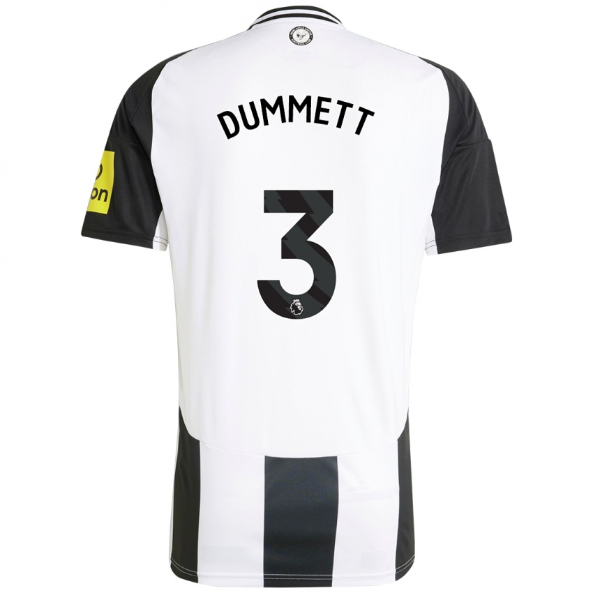 Hombre Camiseta Paul Dummett #3 Blanco Negro 1ª Equipación 2024/25 La Camisa Chile