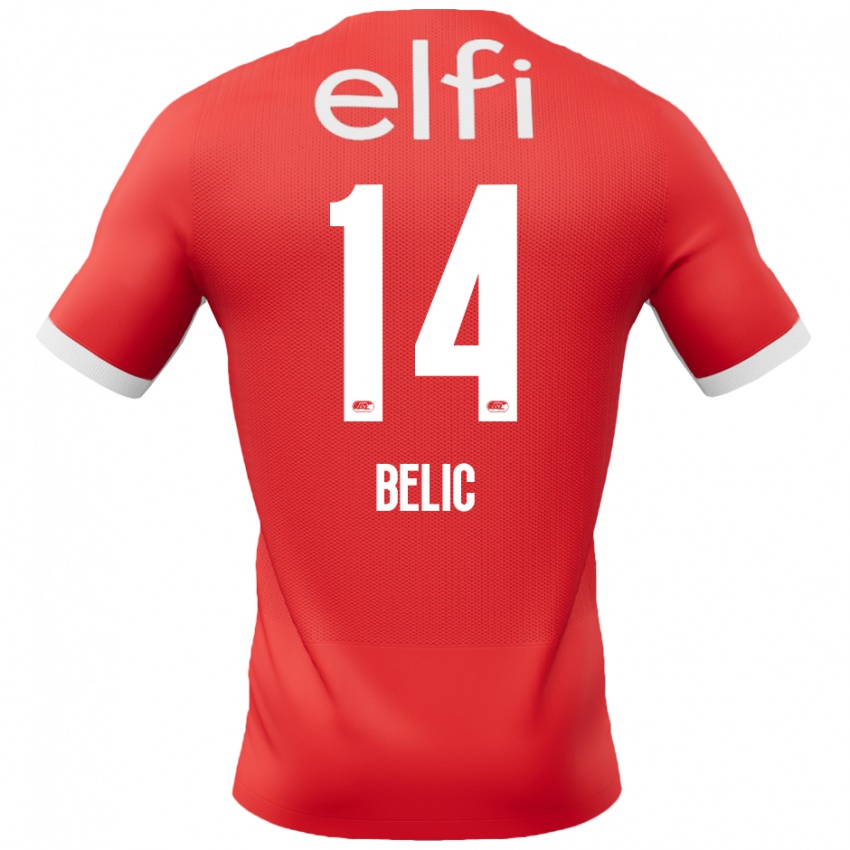 Hombre Camiseta Kristijan Belic #14 Rojo Blanco 1ª Equipación 2024/25 La Camisa Chile