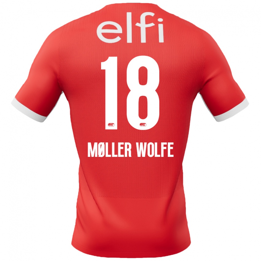 Hombre Camiseta David Møller Wolfe #18 Rojo Blanco 1ª Equipación 2024/25 La Camisa Chile