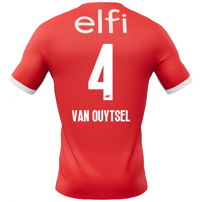 Hombre Camiseta Kevin Van Ouytsel #4 Rojo Blanco 1ª Equipación 2024/25 La Camisa Chile