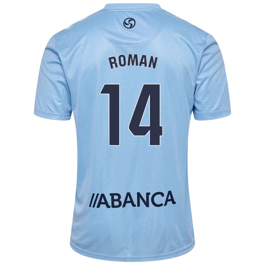 Hombre Camiseta Miguel Román #14 Azul Cielo 1ª Equipación 2024/25 La Camisa Chile