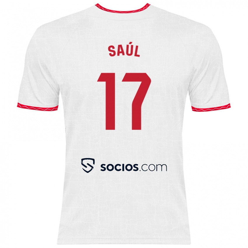 Hombre Camiseta Saul Niguez #17 Blanco Rojo 1ª Equipación 2024/25 La Camisa Chile