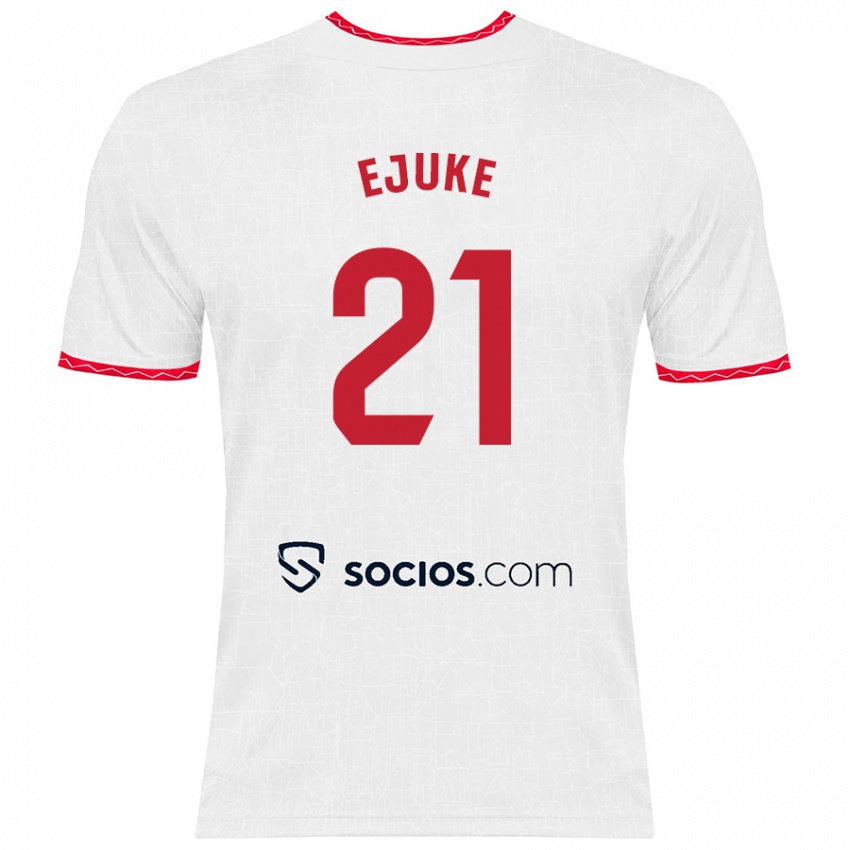 Hombre Camiseta Chidera Ejuke #21 Blanco Rojo 1ª Equipación 2024/25 La Camisa Chile