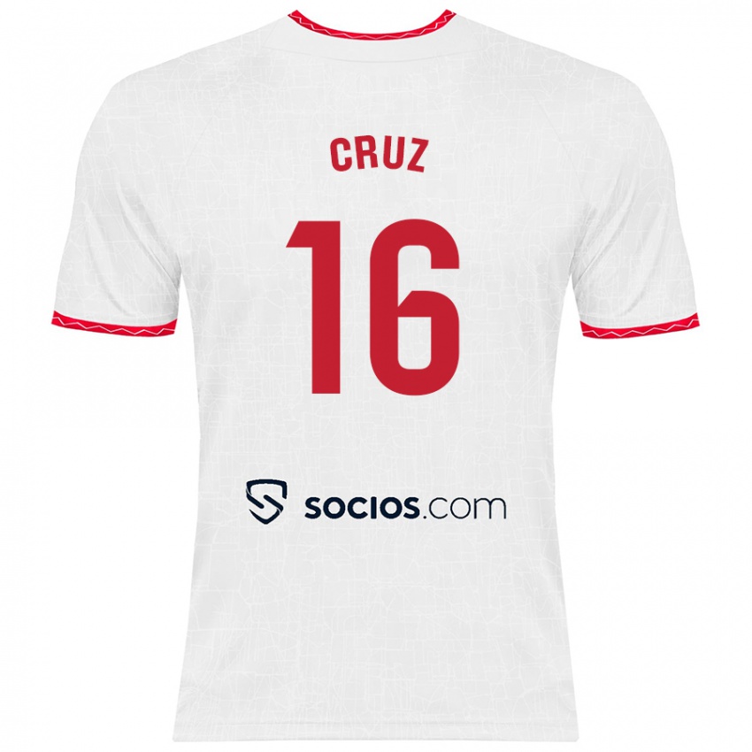 Hombre Camiseta Jesús Cruz #16 Blanco Rojo 1ª Equipación 2024/25 La Camisa Chile