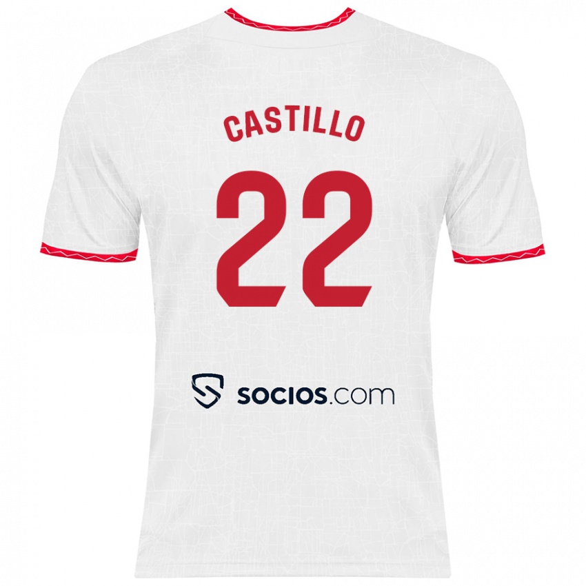 Hombre Camiseta José Castillo #22 Blanco Rojo 1ª Equipación 2024/25 La Camisa Chile