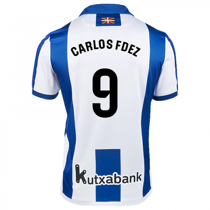 Hombre Camiseta Carlos Fernandez #9 Blanco Azul 1ª Equipación 2024/25 La Camisa Chile