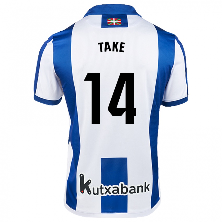 Hombre Camiseta Takefusa Kubo #14 Blanco Azul 1ª Equipación 2024/25 La Camisa Chile