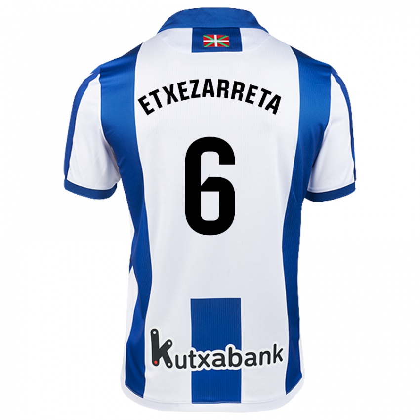 Hombre Camiseta Ane Etxezarreta Aierbe #6 Blanco Azul 1ª Equipación 2024/25 La Camisa Chile