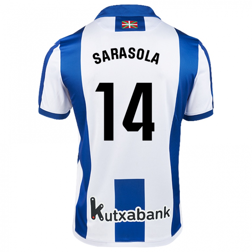 Hombre Camiseta Izarne Sarasola Beain #14 Blanco Azul 1ª Equipación 2024/25 La Camisa Chile