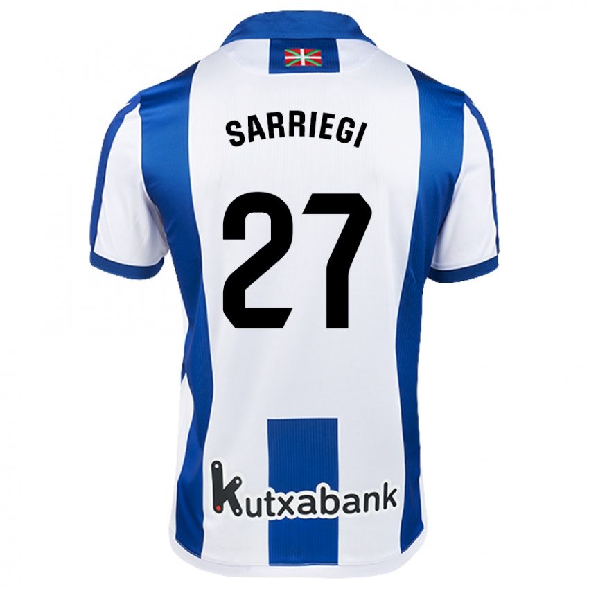 Hombre Camiseta Nora Sarriegi #27 Blanco Azul 1ª Equipación 2024/25 La Camisa Chile