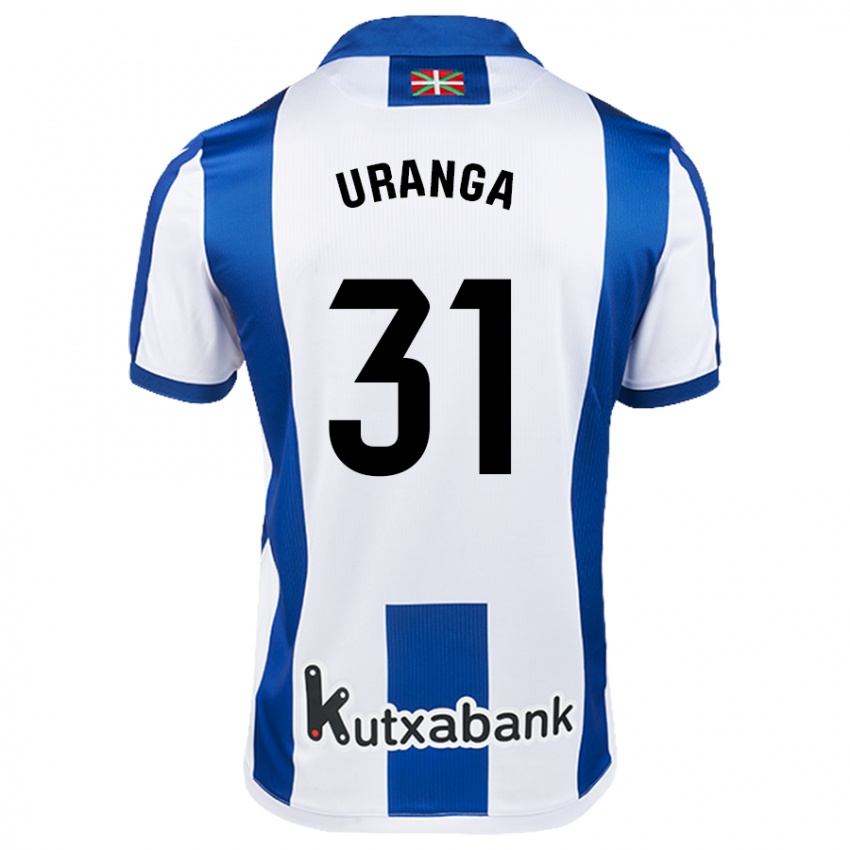 Hombre Camiseta Haizea Uranga Agirre #31 Blanco Azul 1ª Equipación 2024/25 La Camisa Chile