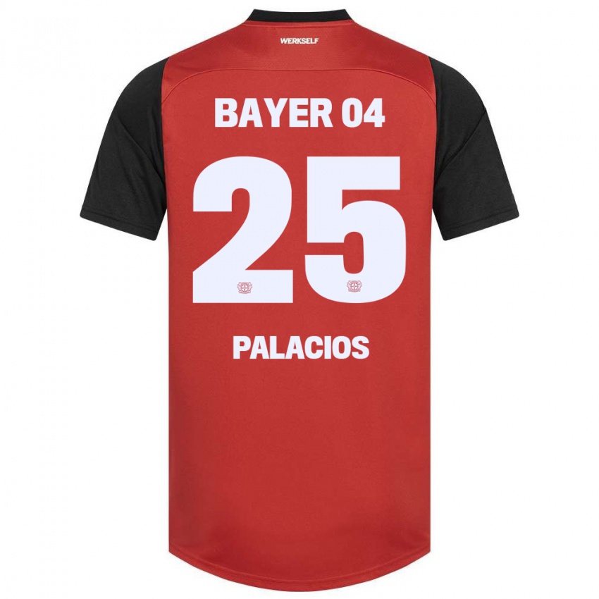 Hombre Camiseta Exequiel Palacios #25 Rojo Negro 1ª Equipación 2024/25 La Camisa Chile