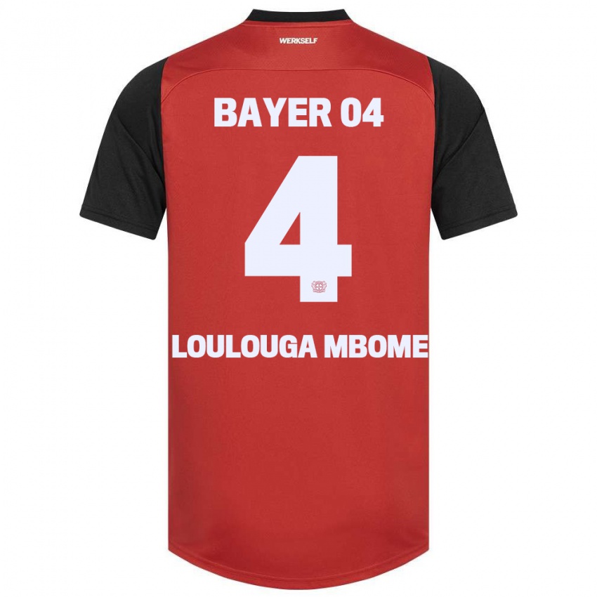 Hombre Camiseta Adrien Loulouga Mbome #4 Rojo Negro 1ª Equipación 2024/25 La Camisa Chile