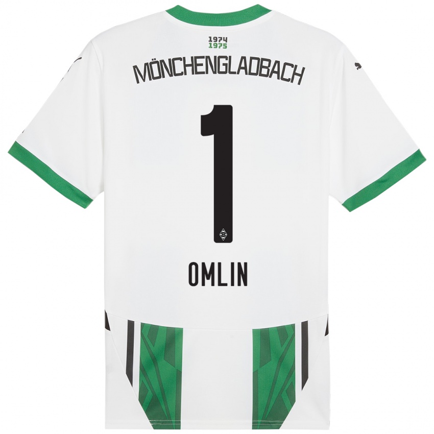 Hombre Camiseta Jonas Omlin #1 Blanco Verde 1ª Equipación 2024/25 La Camisa Chile