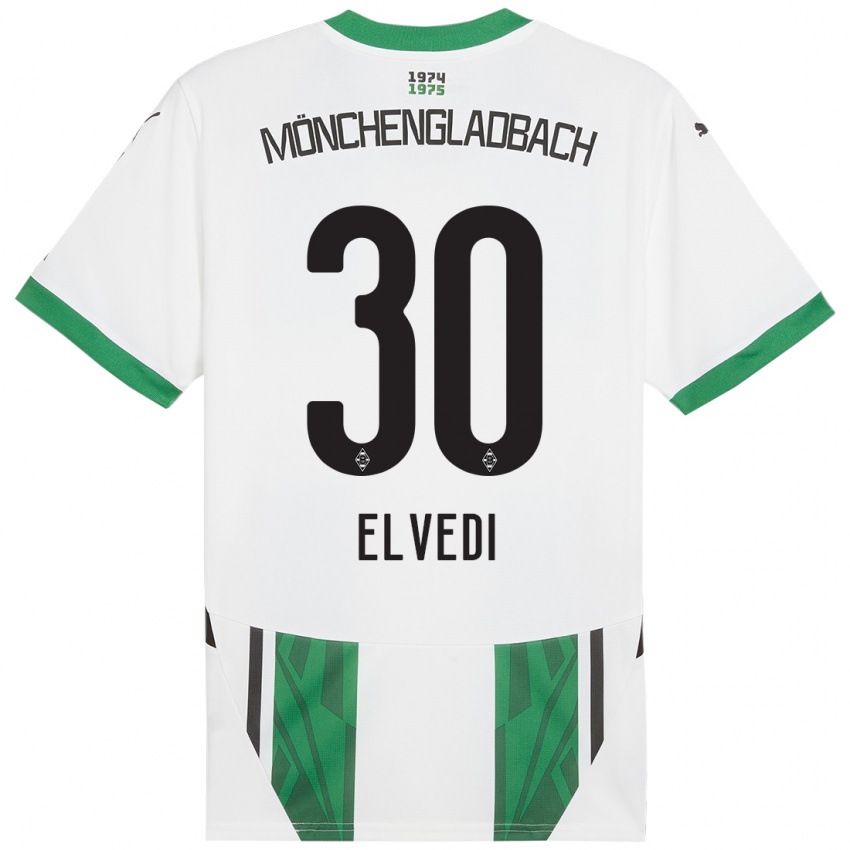 Hombre Camiseta Nico Elvedi #30 Blanco Verde 1ª Equipación 2024/25 La Camisa Chile