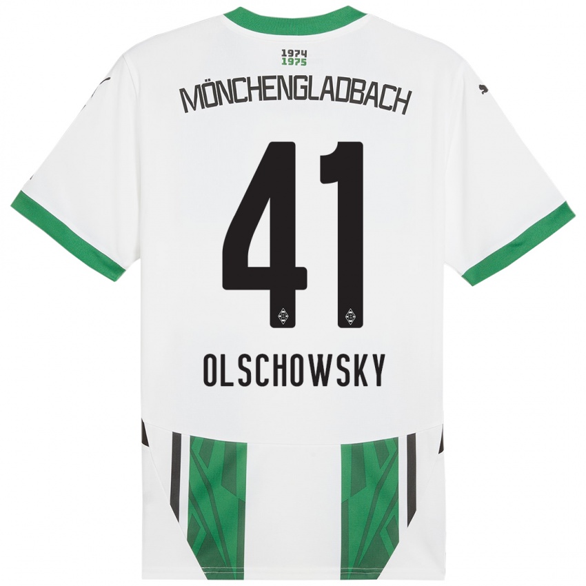 Hombre Camiseta Jan Olschowsky #41 Blanco Verde 1ª Equipación 2024/25 La Camisa Chile