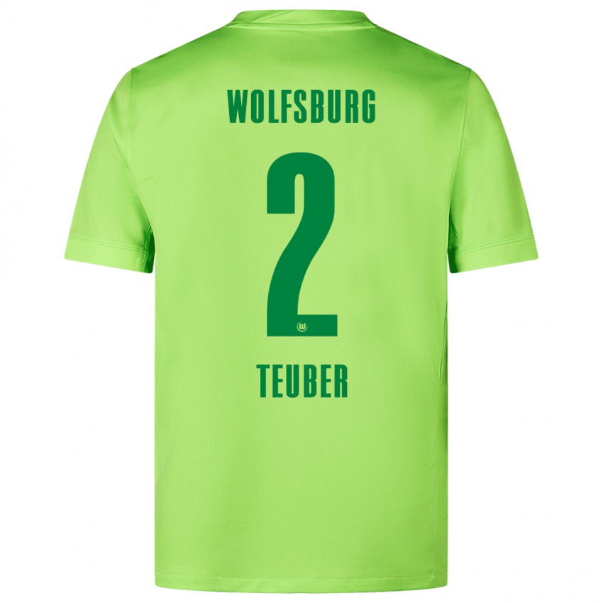 Hombre Camiseta Julius Teuber #2 Verde Fluorescente 1ª Equipación 2024/25 La Camisa Chile