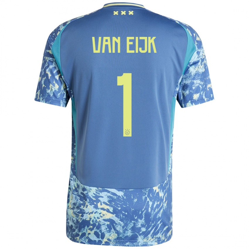 Hombre Camiseta Regina Van Eijk #1 Gris Azul Amarillo 2ª Equipación 2024/25 La Camisa Chile