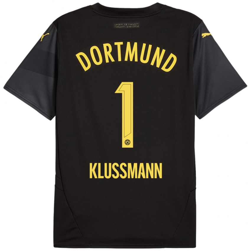 Hombre Camiseta Leon Klußmann #1 Negro Amarillo 2ª Equipación 2024/25 La Camisa Chile