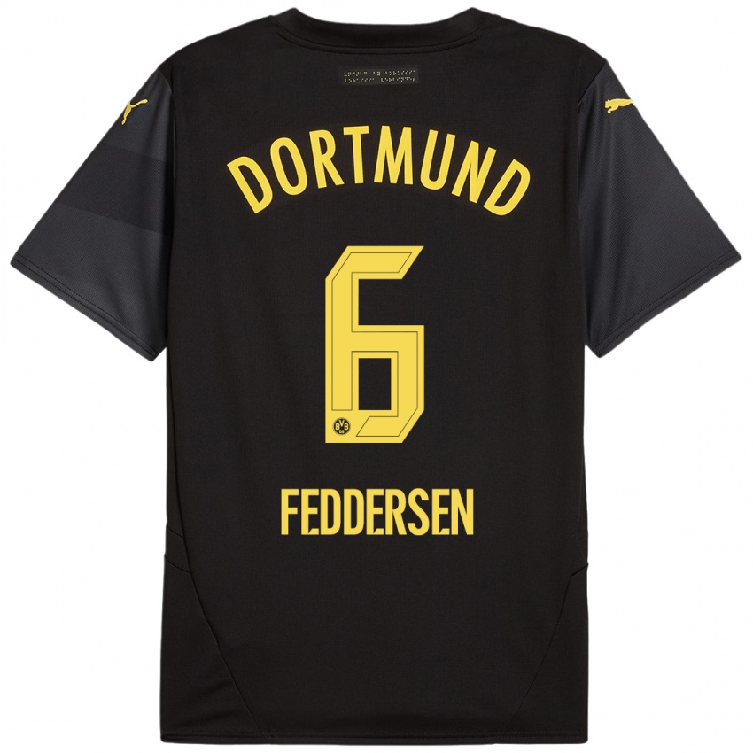 Hombre Camiseta Jonas Feddersen #6 Negro Amarillo 2ª Equipación 2024/25 La Camisa Chile